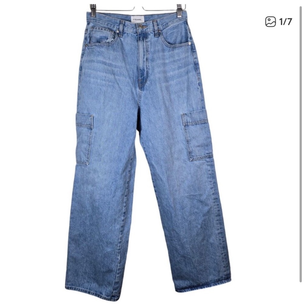 Frame Genoa High Rise Baggy Cargo Pocket Wide Leg Jeans Sz 30 Made In USA